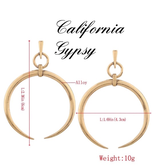 Gold Crescent Boho Harvest Moon Earrings - Picture 5 of 5